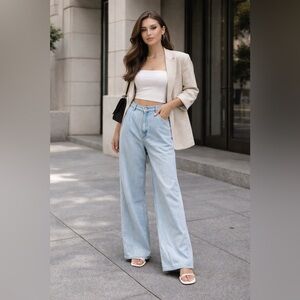 Uniqlo Light Blue Women's High Rise Wide  Jeans